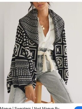 Maeve Anthropologie black and white tile print cardigan